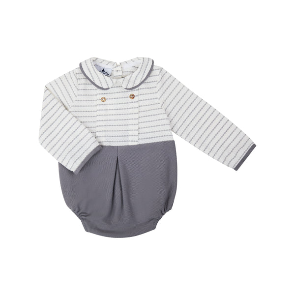 Enterizo De Bebe Combinacion Rayas Gris Liso Manga Larga
