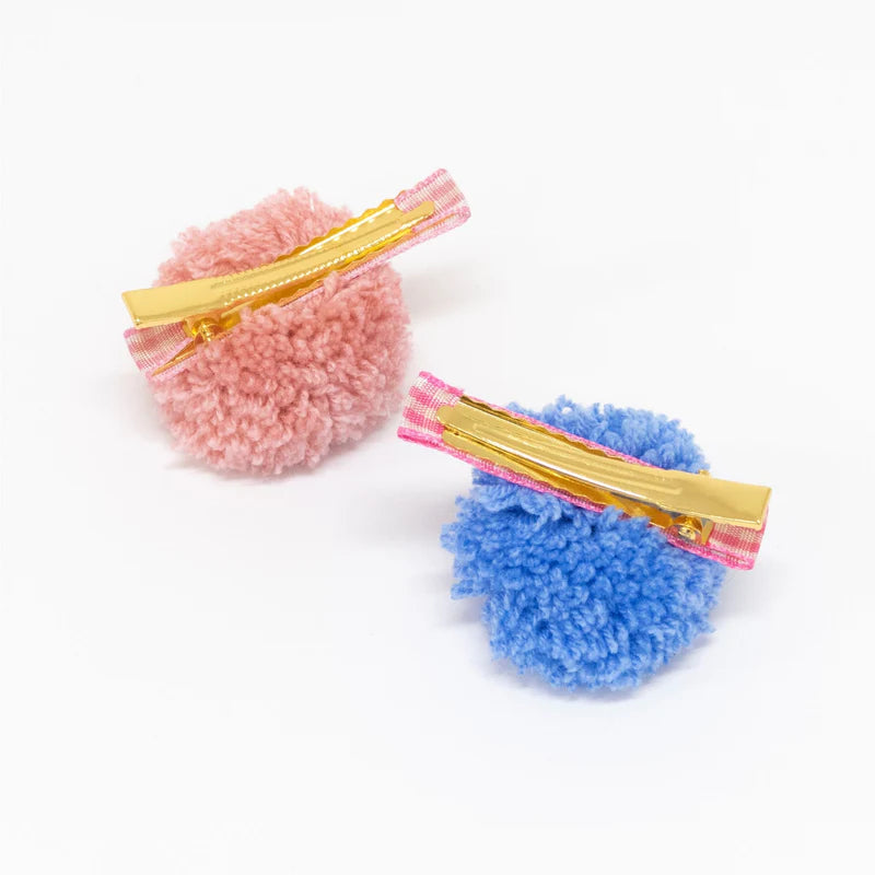 Gingham And Big Pom Pom Hair Clips