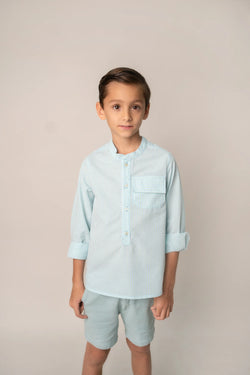 Camisa Niño Rayas Aqua Blanca