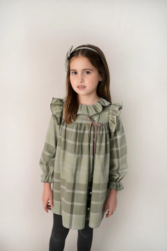 Vestido Niña Cruzado Con Olanes En Escote Y Mangas