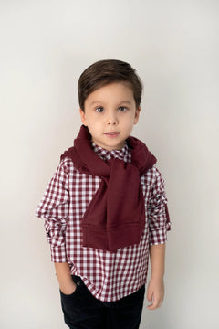 Camisa De Cuadros Vino Con Cartera En Delantero