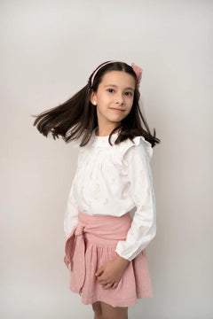 Conj. Blusa Olanes Zorros Con Falda Rosa De Cinturón Delantero