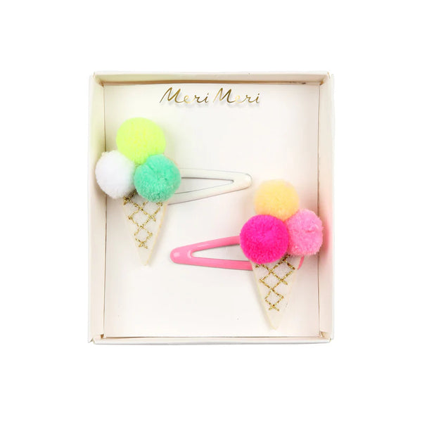 Pompom Ice Cream Hair Clips