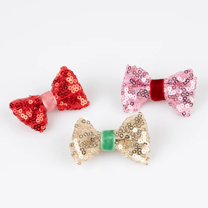 Sequin & Velvet Mini Bow Hairclips