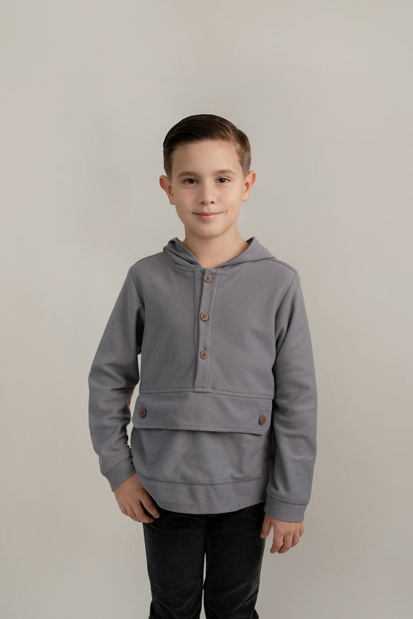 Sudadera Gris Con Media Aletilla Capucha Y Cartera Y Bolsillo Canguro