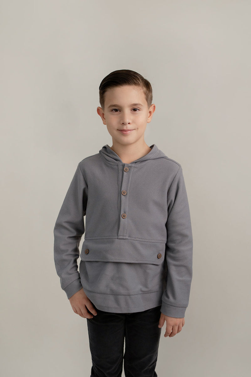Sudadera Gris Con Media Aletilla Capucha Y Cartera Y Bolsillo Canguro