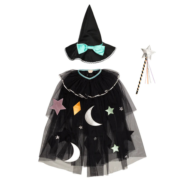 Tulle Appliqué Witch Cape, Hat & Wand