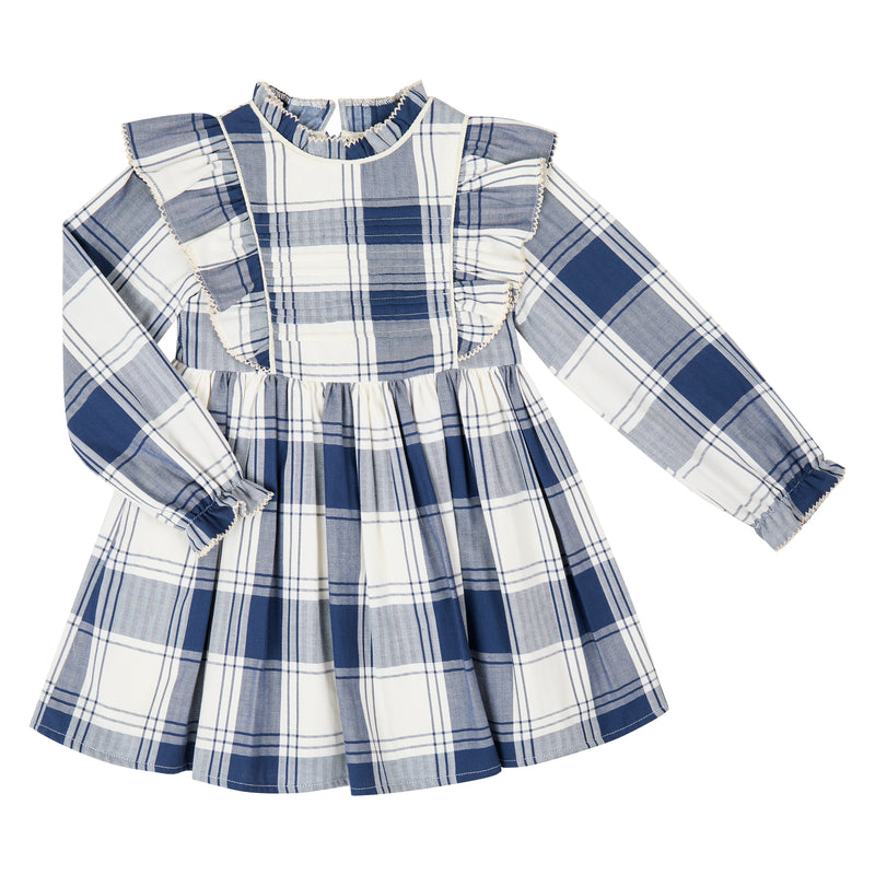 Vestido Niña Cuadros Con Olanes Y Alforzas En Talle