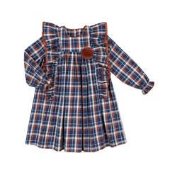 Vestido Niña Cuadros Azul Y Teja