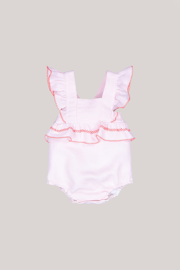 PINK BABY ROMPER WITH CORAL EMBROIDERY