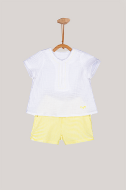 Conj.Camisa Blanca Con Pin Pon Con Short Mini Rayas Seersucker Baby Boy