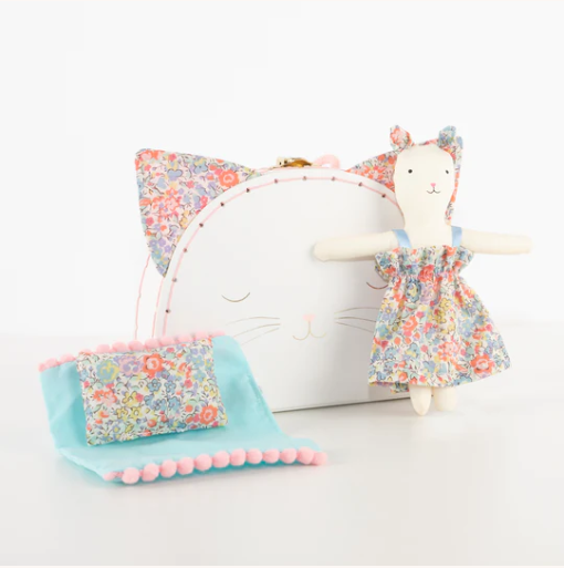Floral Kitty Mini Suitcase Doll