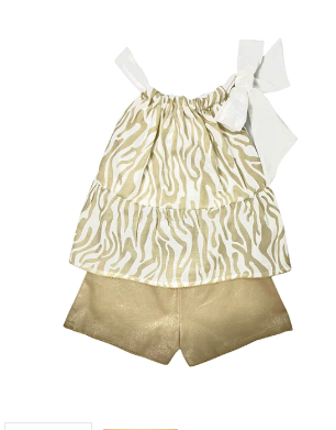 Conj. Zebra Crudo Y Beige Short Y Blusa Halter Con Moño