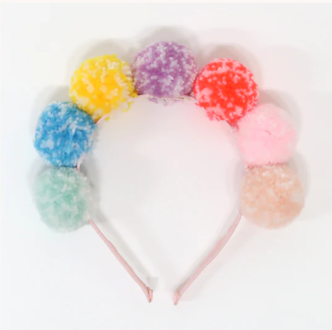 Rainbow Pompom Headband