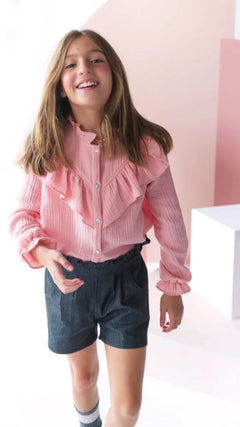 Conj. Camisa Bambula Rosa & Short Denim