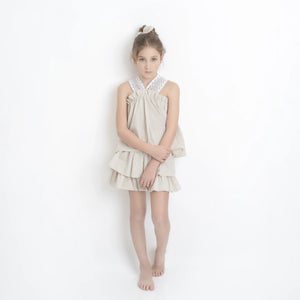 Conj. Falda Globo Con Olán Y Blusa Tirantes Bolillo
