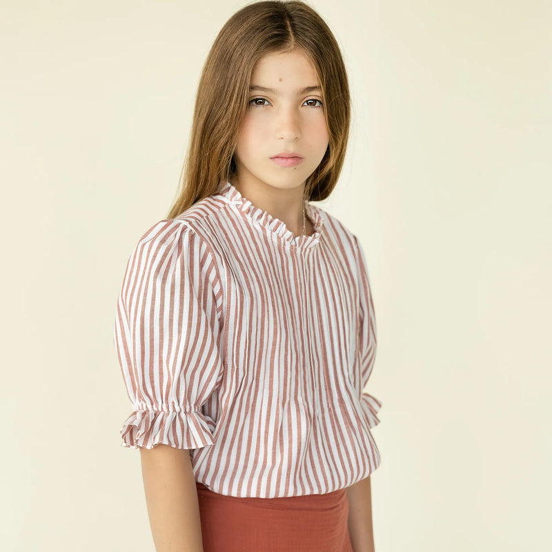 STRIPED FABRIC AND CREAM TAILORED BLOUSE
