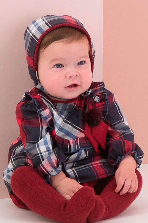 Vestido Bebe Cuadros Con Culotte Rojo