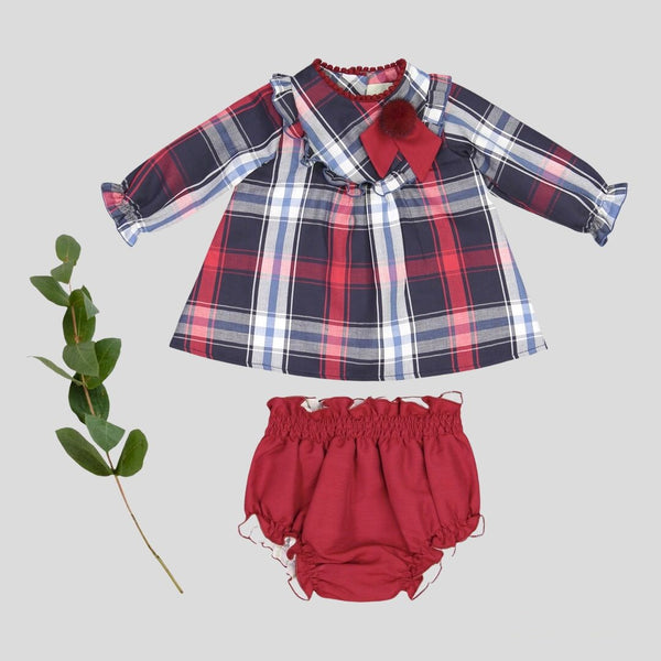 Checked baby dress with red culotte